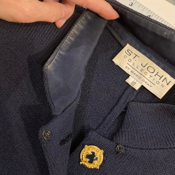 ST.JOHN Collection by Marie Grey Jacket Coat 10 Gold Crest Buttons Santana Knit - Picture 8 of 16